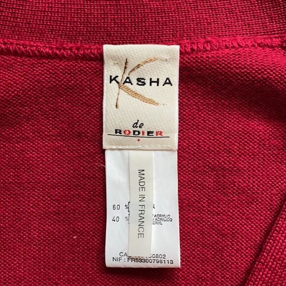 Kasha de Rodier France Wool Blend Red Long Cardigan V-neck Pockets Oversized S - Picture 10 of 12